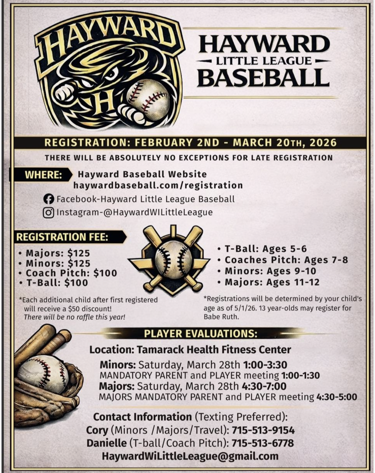 2026 Hayward Little League Baseball Registration Flyer - Registration February 2nd through March 20th, 2026